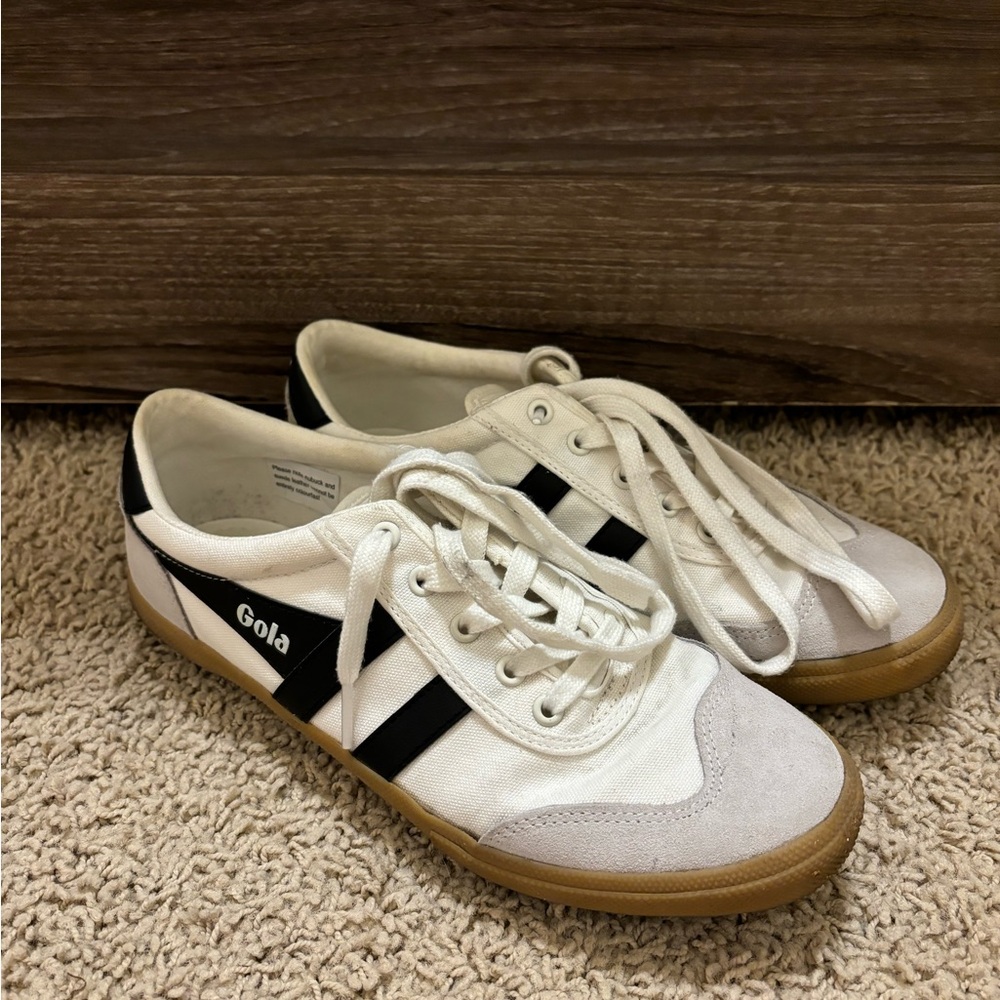 Gola Classic Canvas Sneakers in White, Black & Gum